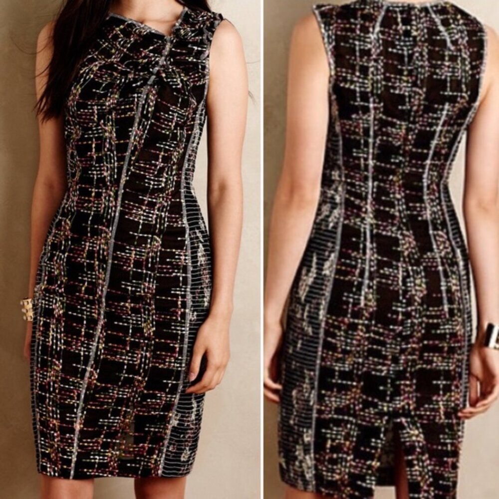 Byron Lars Beauty Mark London Lights Black Multicolor Embroidered Dress 6